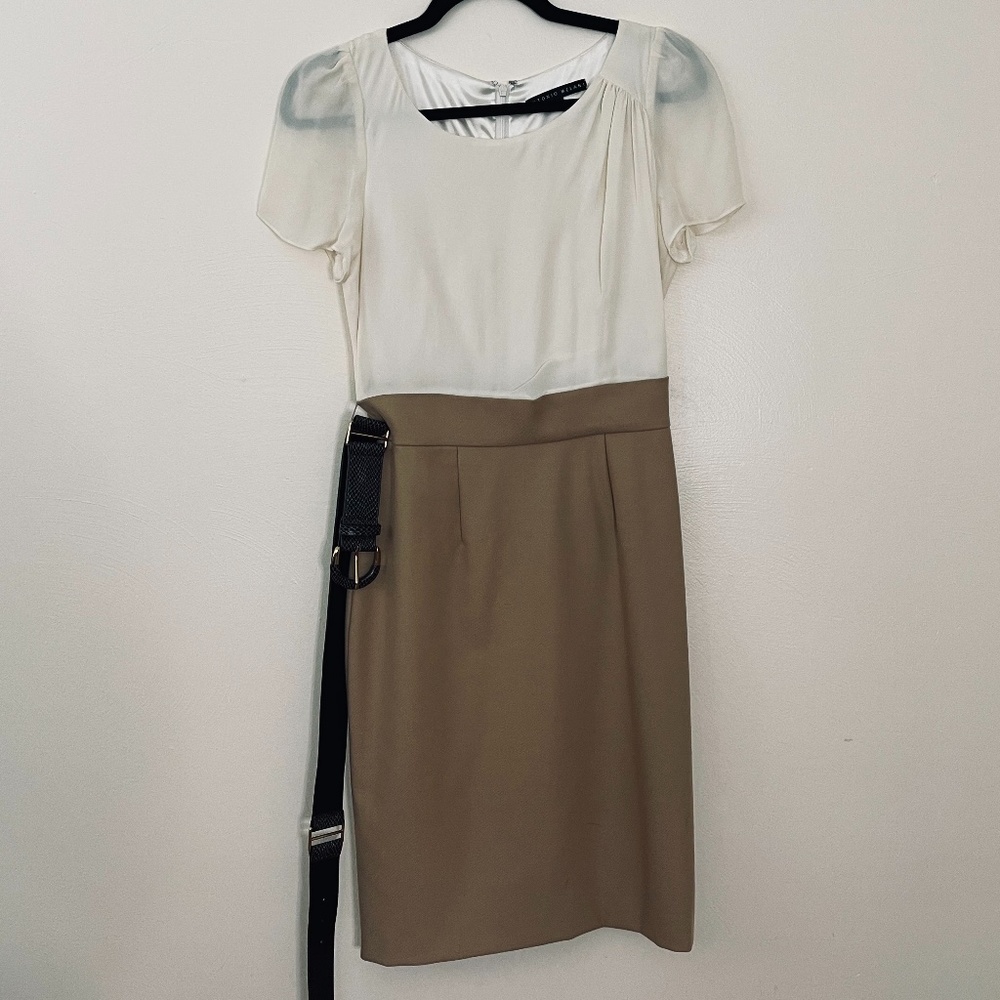 Antonio Melani Tan/Cream Color Midi Block Dress